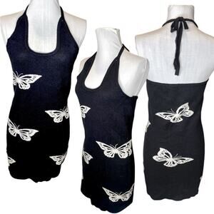 Bodycon Butterfly Halter Sweater Dress Womens‎ M Cottage Fairycore Indie Casual